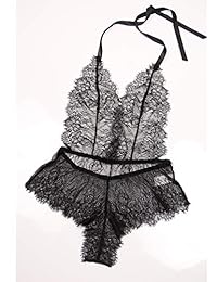 Garmol - Body de lencería para mujer con espalda abierta y encaje en V profundo