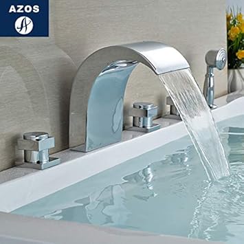 Azos Split Bathtub Faucet Waterfall Mixing Valve Brass Chrome Cold