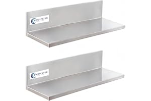 SWOTCATER Stainless Steel Wall Shelf 8.6"x16" 50LB, 2 Packs L-Shaped Commercial Wall Mount Floating Shelving for Kitchen, Restaurant, Home