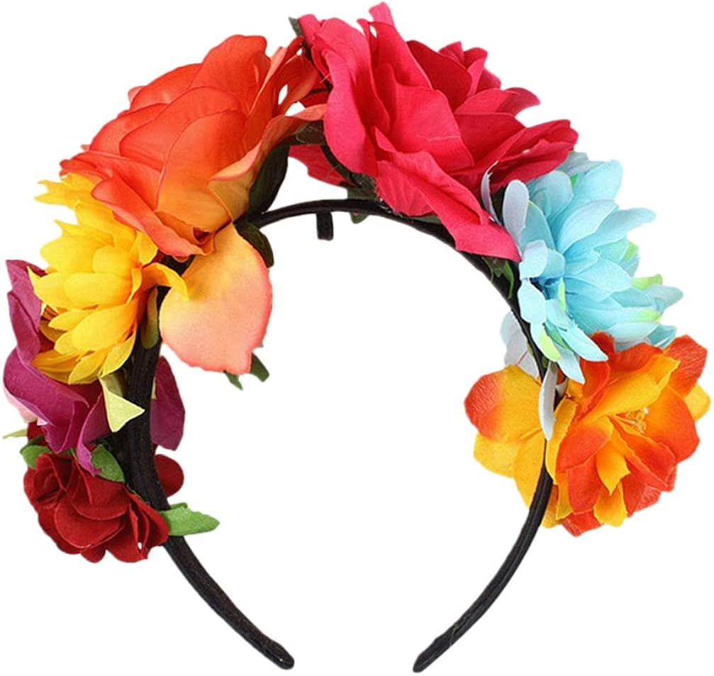 PRETYZOOM 2 Pieces Mexican Flower Headband Rose Flower Wedding Crown