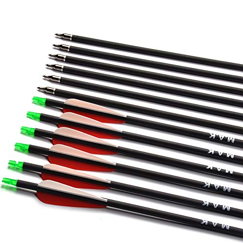 M.A.K Archery Outdoor Hunting Carbon Arrows 6PCS 30" Archery Metal tip 7.8mm Shaft Spine 550 Removable Arrows with Field Points Replaceable Tips for Recurve & Compound Bow
