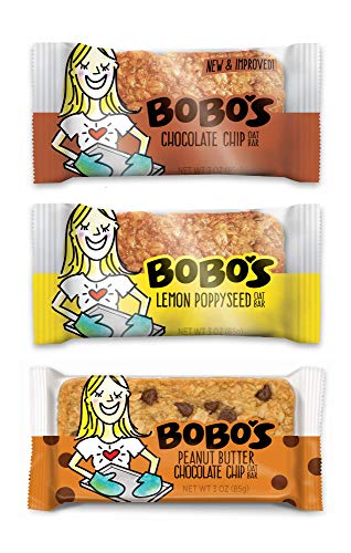 Bobo's Oat Bars, Variety Pack, 3 oz Bar (12 Pack), Chocolate Chip, Lemon Poppyseed, Peanut Butter Chocolate Chip (3 of Each Flavor), Gluten Free Whole Grain Bars