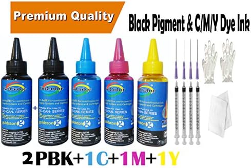 gocolor Canon Printer Refill Dye Ink Kit 4 Color in 100 ml Bottle for Cartridges (Black Pigment and c/m/y)