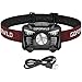 Rechargeable Headlamp, 500 Lumens Head Lamp Flashlight with Redlight and Motion Sensor Switch, Perfect for Running, Hiking, Lightweight, Waterproof, Adjustable Headband, 3 Display Modes