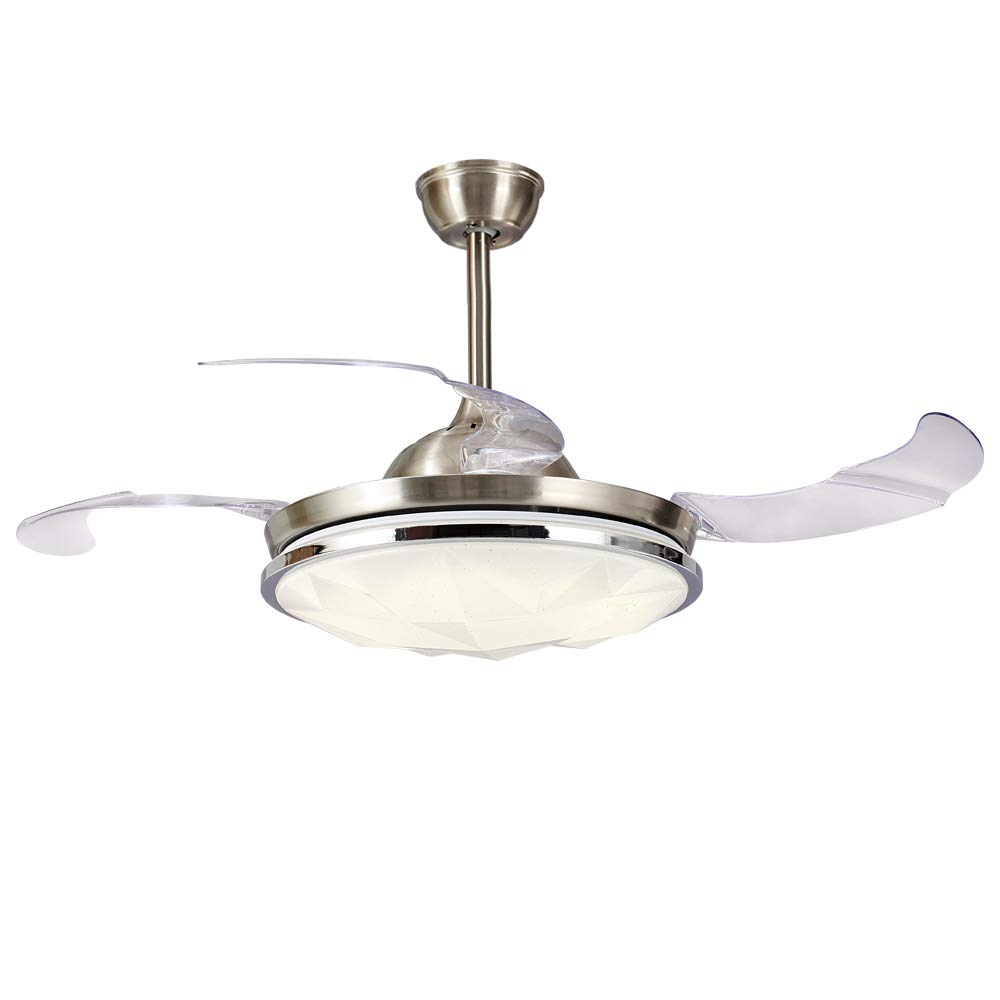 Crystal Invisible Ceiling Fan With Led Light And 4 Curved