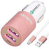 Meagoes Quick Charge 3.0 Rapid USB Car Charger(30W/6A) with 1-Pack 3.3ft Micro-USB Cable for Samsung Galaxy S7/Edge/S6+/S6/S5/Note Edge/5/4, Sony Xperia, Moto X, Sharp Aquos, LG, HTC [Rose Gold]