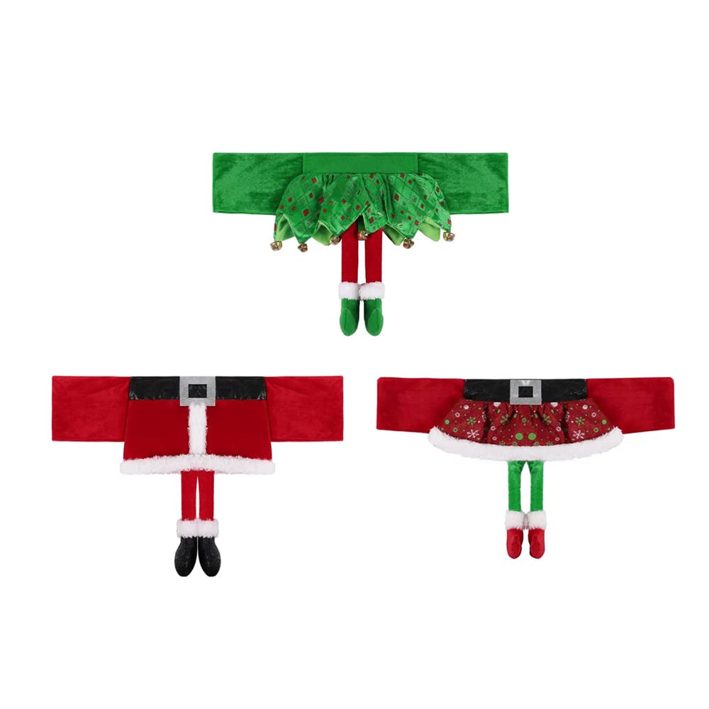 Photo 1 of Yahpetes Chair Back Cover 3 Pcs Christmas Chair Sashes 18" X 11.8" Stretchy Xmas Dining Chair Back Covers Red Santa Claus Belt Buckle Bands Chair Slipcover Ornament Decorations