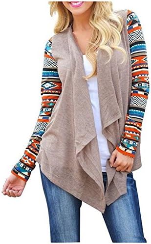 Fashion Womens Long Sleeve Geometric Print Drape Front Cardigan Sweater (Small/US XS, khaki)