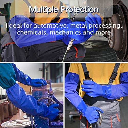 LANON 2 Pairs PVC Coated Chemical Resistant Gloves, Reusable Heavy Duty Safety Work Gloves, Acid