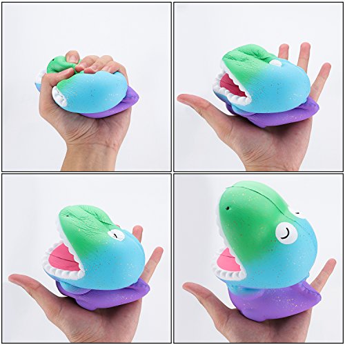 image for WATINC 2pcs Large Squishies 6.5In Green Head Big Mouth Dinosaur Slow R