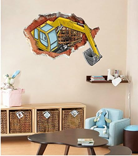 Lichi 3D Smashed Broken Wall Stiker Excavator Engineer Construction Vehicle for Children Boys Girls Nursery Room Decoration - Image 3