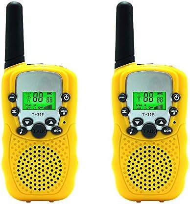 Kids Walkie Talkies Two Way Radio Toy Walkie Talkies for Kids 3 Miles Long Range 8 Channel Built in Flash Light Handheld Mini Walkies Talky for Outdoor Adventures Camping Hiking Set of 2 (Yellow)