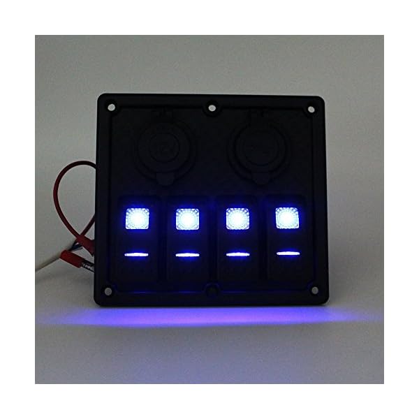 DCFlat-5-Pin-4-Gang-LED-Car-Marine-Boat-Rocker-Switch-Panel-Dual-USB-Waterproof-Power-Socket