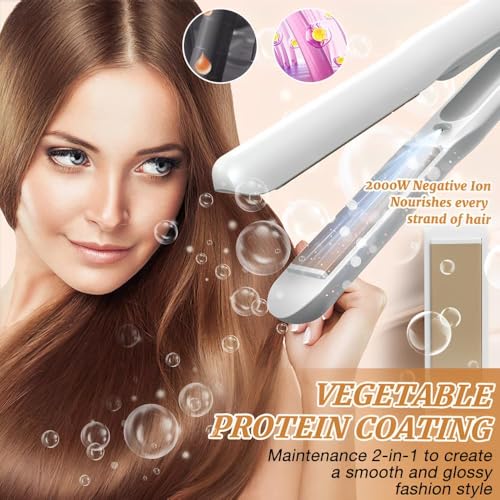 Cordless Hair Straighteners – Rechargeable Portable 2-in-1 Straightener and Curler, Travel-Friendly with 4 Temperature Levels, Fast Heat-Up for Home and Travel Use (White)