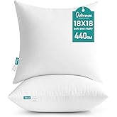 Oubonun 18 x 18 Throw Pillow Inserts - Soft, Plush & Decorative Down Alternative Pillows for Couch Sofa Bed, Machine Washable - White, Pack of 2