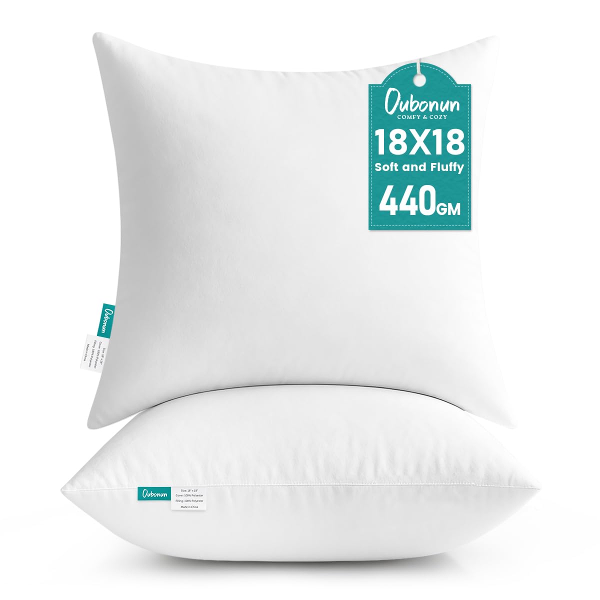 Photo 1 of **DIRTY** Oubonun 18 x 18 Throw Pillow Inserts - Soft, Plush & Decorative Down Alternative Pillows for Couch Sofa Bed, Machine Washable - White, Pack of 2