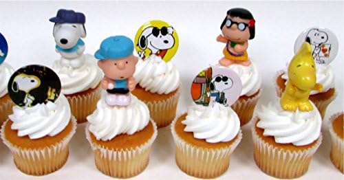 Peanuts CHARLIE BROWN 11 Piece Birthday CUPCAKE Topper Set Featuring Peanuts Figures and Decorative Themed Accessories, Figures Average 2" Inches Tall