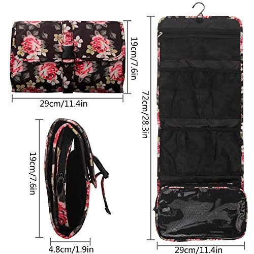 Hanging Toiletry Bag Travel Kit for Men and Women Waterproof Wash Bag Compact Makeup Organizer Bag Shaving Kit for Bathroom, Travel Accessories, Cosmetics, Shampoo, Body Wash (Flower Pattern) - Thumbnail 4