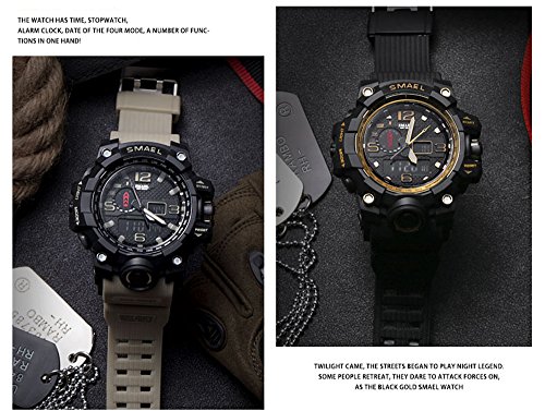 KXAITO Men's Watches Sports Outdoor Waterproof Military Watch Date Multi Function Tactics LED Alarm Stopwatch (Gold) - Thumbnail 2