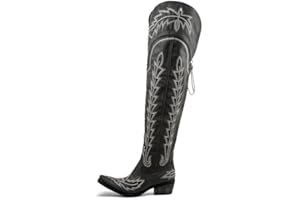 Atuelang Cowboy Boots for Women Thigh High Cowgirl Boots Wide Calf Western Embroidered Over The Knee Boots
