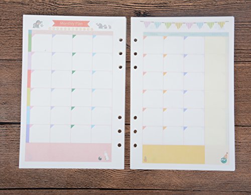 Funcoo 90 Sheets Planner Filler Paper Refills Inserts Pages A5 Size Loose Leaf Paper for 6-Holes Binder, Journal, Dairy, Planner, Notebook (Monthly Plan) - Thumbnail 5