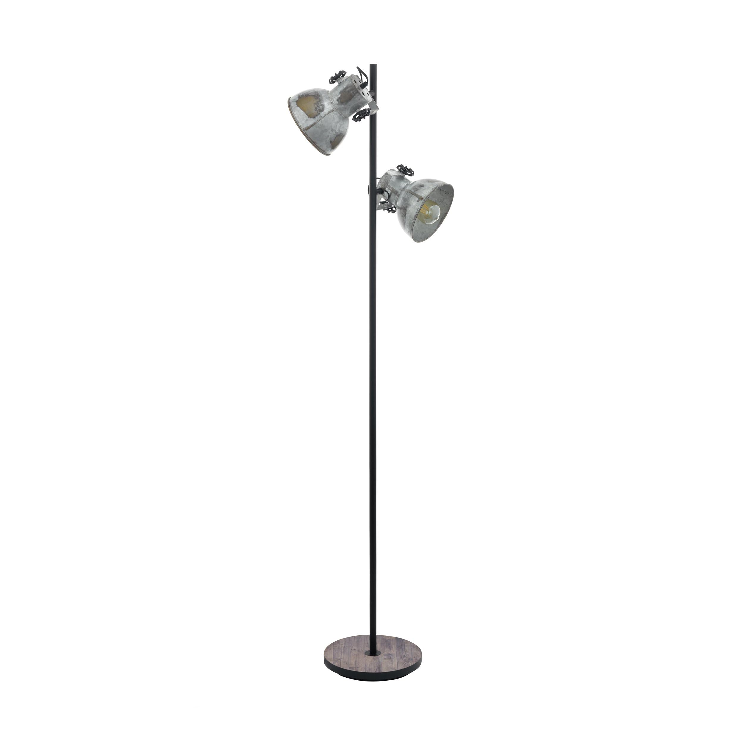 Eglo Floor Lamp Barnstaple, 2-Light Vintage Standing Lamp in Industrial Style, Retro Steel Floor Lamp with Zinc Used-Look, Wood, Rust Effect, Black, E27 Socket, Including Foot Switch
