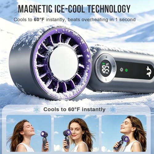 Mini Ventilatore Portatile con Raffreddamento, Ventilatore Ricaricabile con Display LED e Luce Notturna, Pieghevole. Perfetto per Scrivania, Ufficio, Camera da Letto, Cucina e Viaggi – Grigio Elegante