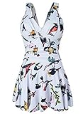 Aleumdr Womens Animal Print V Neck Open Back Ruched Padded Swimdress