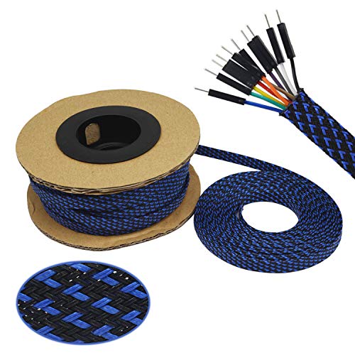 PET Expandable Braided Sleeving Flexo wire Cable Sleeve (0.32" 100ft Black with Blue) Striveday
