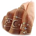 KISS WIFE Gold Stackable Moon Star Knuckle Rings Set for Women, Boho Dainty Lightweight Stacking Rings, Vintage Midi Rings Pack, Trendy Jewelry