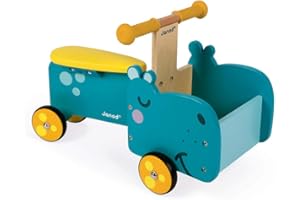 Janod Wooden Hippo Ride-On - Ages 12+ Months - J08003,Blue,Large