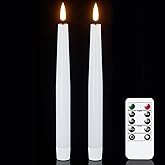 GenSwin Flameless Taper Candles, LED Taper Candles Battery Operated with Remote Timer, Set of 2 Real Wax White Flameless Candlesticks with 3D Flame for Home Weddin Party Holiday Decor (0.78” x 9.84”)