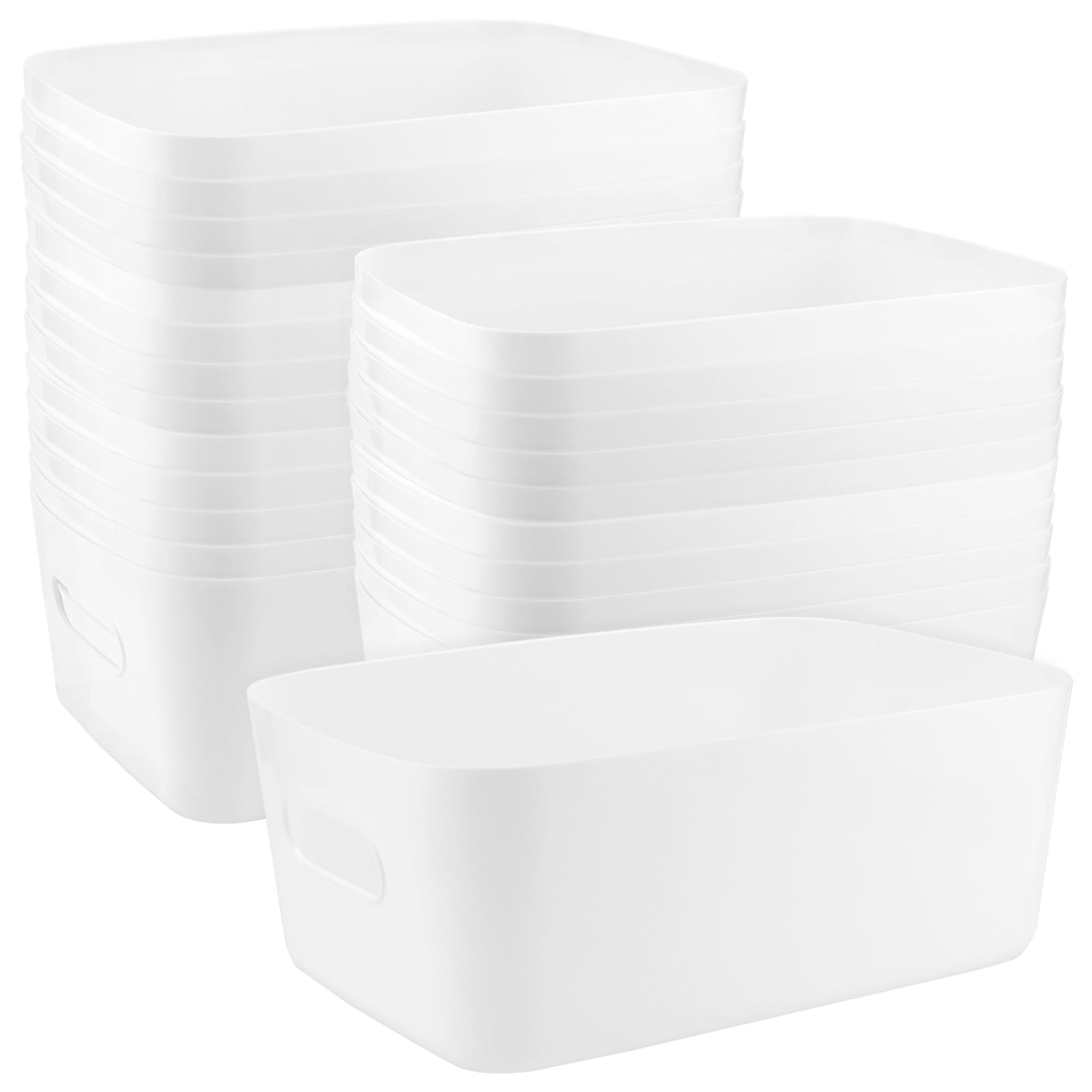 ZEONHEI 18 Pack White Plastic Storage Baskets, 20.5x14x7cm Plastic Storage Box Bins with Handles, Stackable Small Storage Boxes for Shelves, Kitchen Storage & Organisation, Drawers