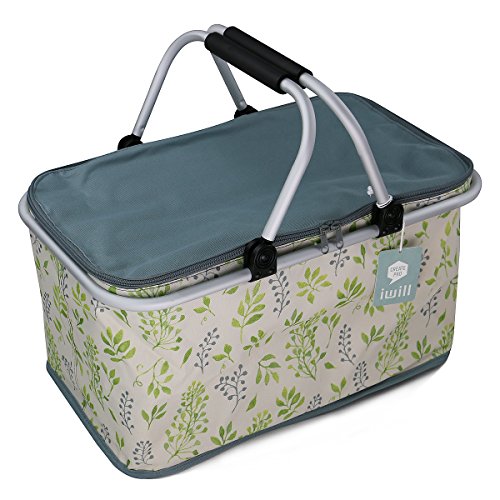 Fashion Picnic Cooler Bag for Picnic Lunch, Family Gatherings, Fruit Drinks Beer Refrigerated, Cooked Food Insulation, Foldable, Portable Picnic Baskets, Lunch Bags, Lunch Boxes, Leaves - Thumbnail 2