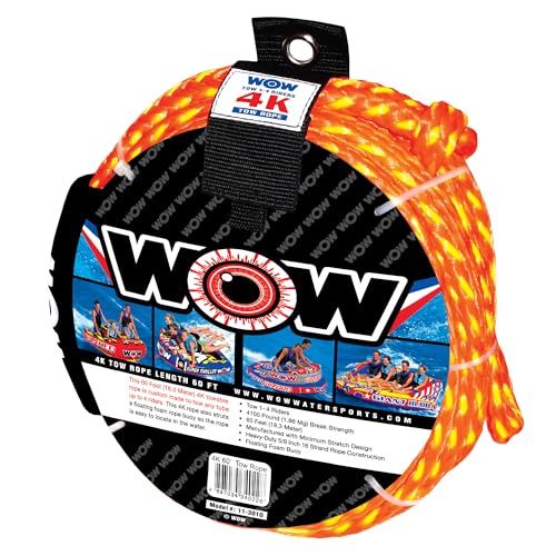 Wow Sports Wow World of Watersports, 11-3010, Tow Rope up to 4 Riders, 60 Feet, 4100 Pounds Break Strength, Floating Foam Buoys by