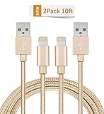 iPhone Charging Cable Novtech 2 Pack 10ft Nylon Braided High Speed Lightning Cable for iPhone 7 7 Plus 6s 6s Plus 6 6 Plus 5s 5c 5, iPad Pro Air iPad mini, iPod touch 5th 6th nano 7th (Gold)