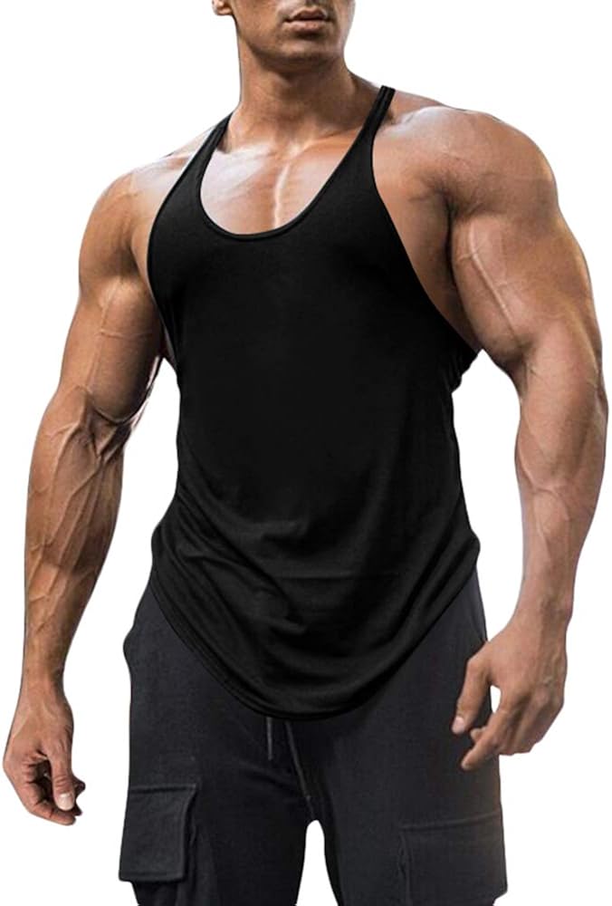 Men's Cotton Workout Tank Tops Dry Fit Gym Bodybuilding Training Fitness Sleeveless Muscle T Shirts: Clothing