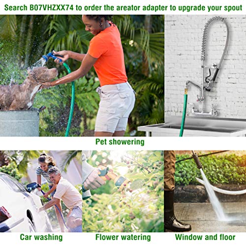 JZBRAIN 8 Inch Center Commercial Faucet with Sprayer 42" Height Wall Mounted Pre-rinse Kitchen Fuacet Wall Mount Commercial Sink Faucet with 12" Add-on Swing Spout - Thumbnail 4
