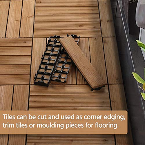 Yaheetech 27PCS Interlocking Wood Flooring Deck Patio Pavers Tiles Solid Wood and Plastic Corner Edging Trim Tiles Indoor Outdoor 12 x 12in Natural Wood - Thumbnail 6