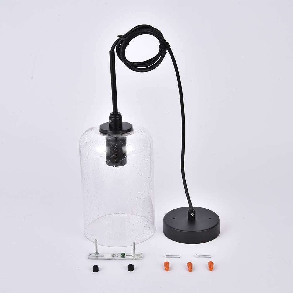 CASILVON Industrial Farmhouse Hanging Clear Seeded Glass Pendant Light, Lamp Ceiling Pendant Light Fixture with Adjustable Cord for Restaurant Living Room Kitchen Island Dinning Room Kitchen Sink - - 