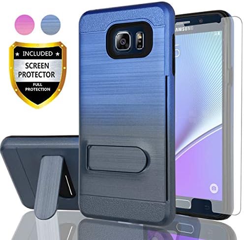 AYMECL Galaxy Note 5 Phone Case,Samsung Galaxy Note 5 Case with HD Screen Protector,[Card Slots Holder] Plastic TPU Hybrid Gradient Color Shockproof Case for Galaxy Note 5-GC Blue&Cyan