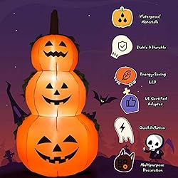 Tangkula 6 Ft Halloween Inflatable LED 3 Pumpkins
