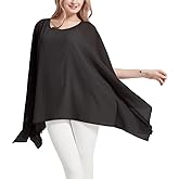 Wiwish Women's Baggy Solid Sheer Chiffon Caftan Poncho Plus Size Summer Tunic Top Blouse