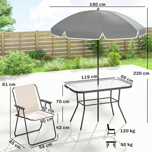 Conjunto de Mesa y Sillas Jardín de 8 Piezas con Sombrilla Crema