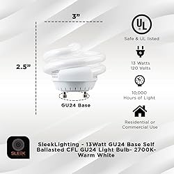 SLEEKLIGHTING 13Watt T2 Spiral CFL GU24 Base Puck