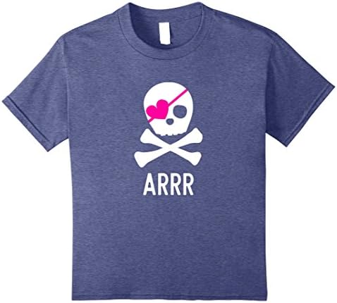 Kids Pirate Shirt for Girls Pink Heart Skull and Crossbones shirt 10 Heather Blue