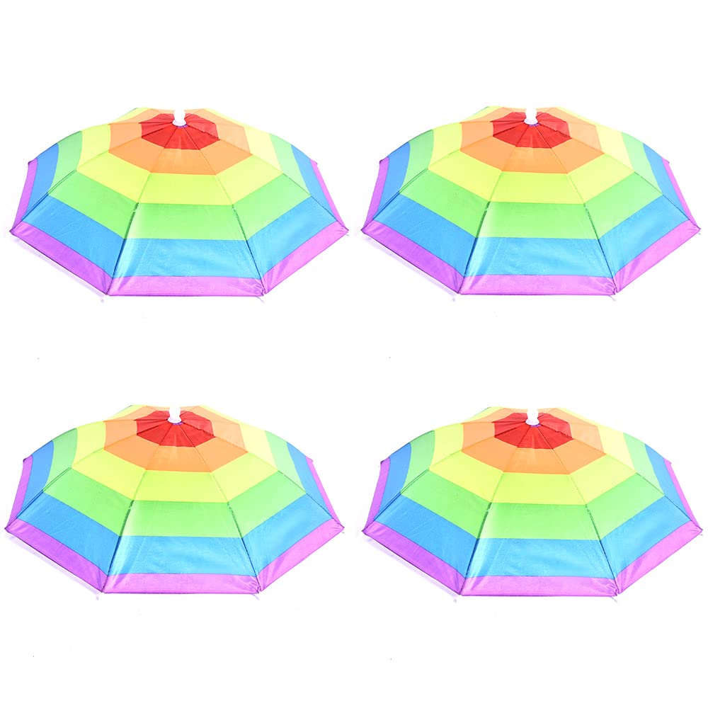 HunterBee 4 Pcs Head Umbrella Hat Camo/colorful Rainbow Rain Cap/funny Fishing Headwear/pool Summer Outdoor Party Halloween/beach Pack Sun