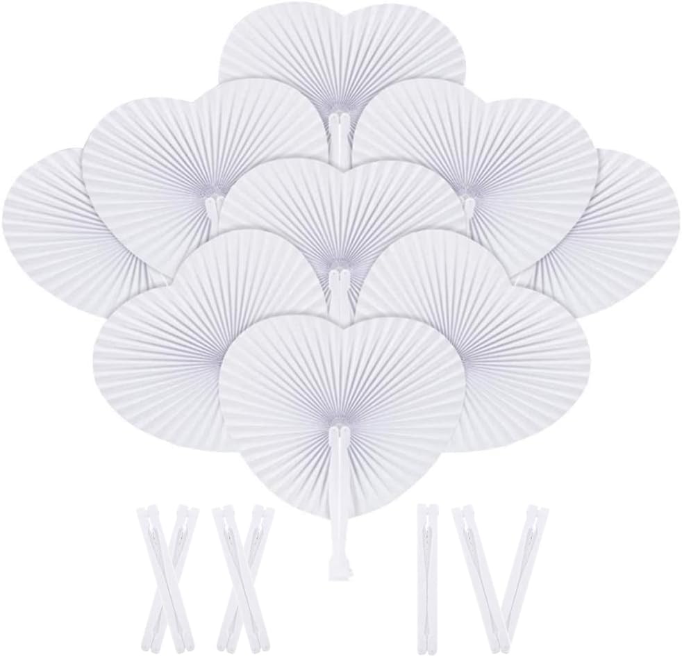 Heart Shaped Paper Fans - 24 Pcs White Wedding Decorations, Hand Fans for Wall Decoration, DIY Wedding Favours