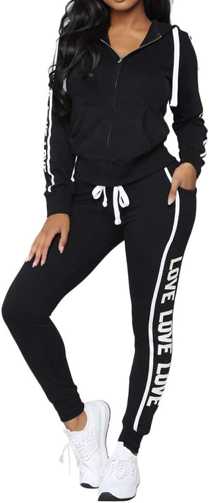 Women's Tracksuit 2 Piece Sweatshirt + Long Pants Casual Splice Zipper Sportswear Suit Ladies Sport Sets Running Workout Gym Long Sleeve Tops Casual Pullover Jumper Outfit