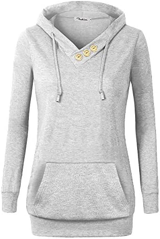 Othyroce Women's Long Sleeve Button V-Neck Pockets Sweatshirts Pullover Hoodies Sliver XX-Large 